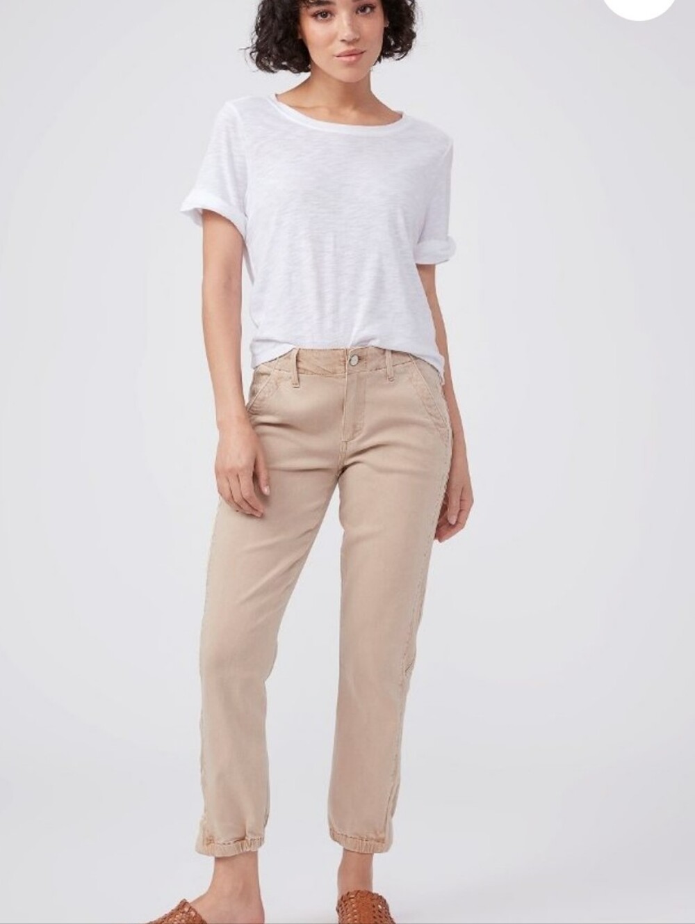 Paige Mayslie Jogger Tan Beige Tapered Relaxed Jeans Size 29